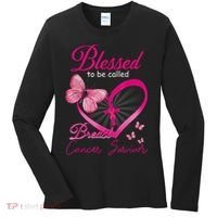 Blessed To Be Called Breast Cancer Survivor Pink Butterfly Women's Long Sleeve Shirt thumb 0