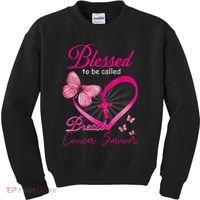 Blessed To Be Called Breast Cancer Survivor Pink Butterfly Kids Sweatshirt thumb 0