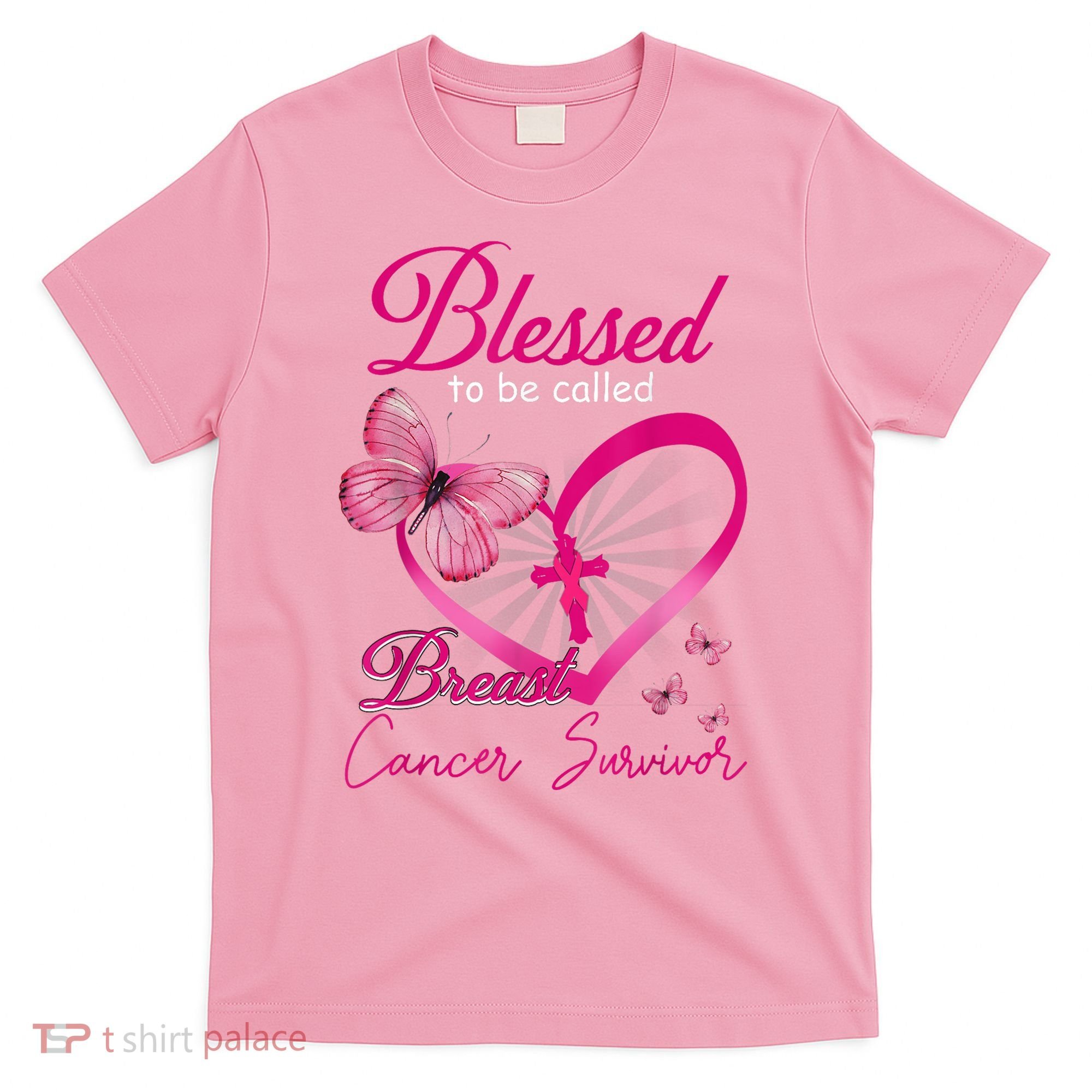 Blessed To Be Called Breast Cancer Survivor Pink Butterfly T-Shirt