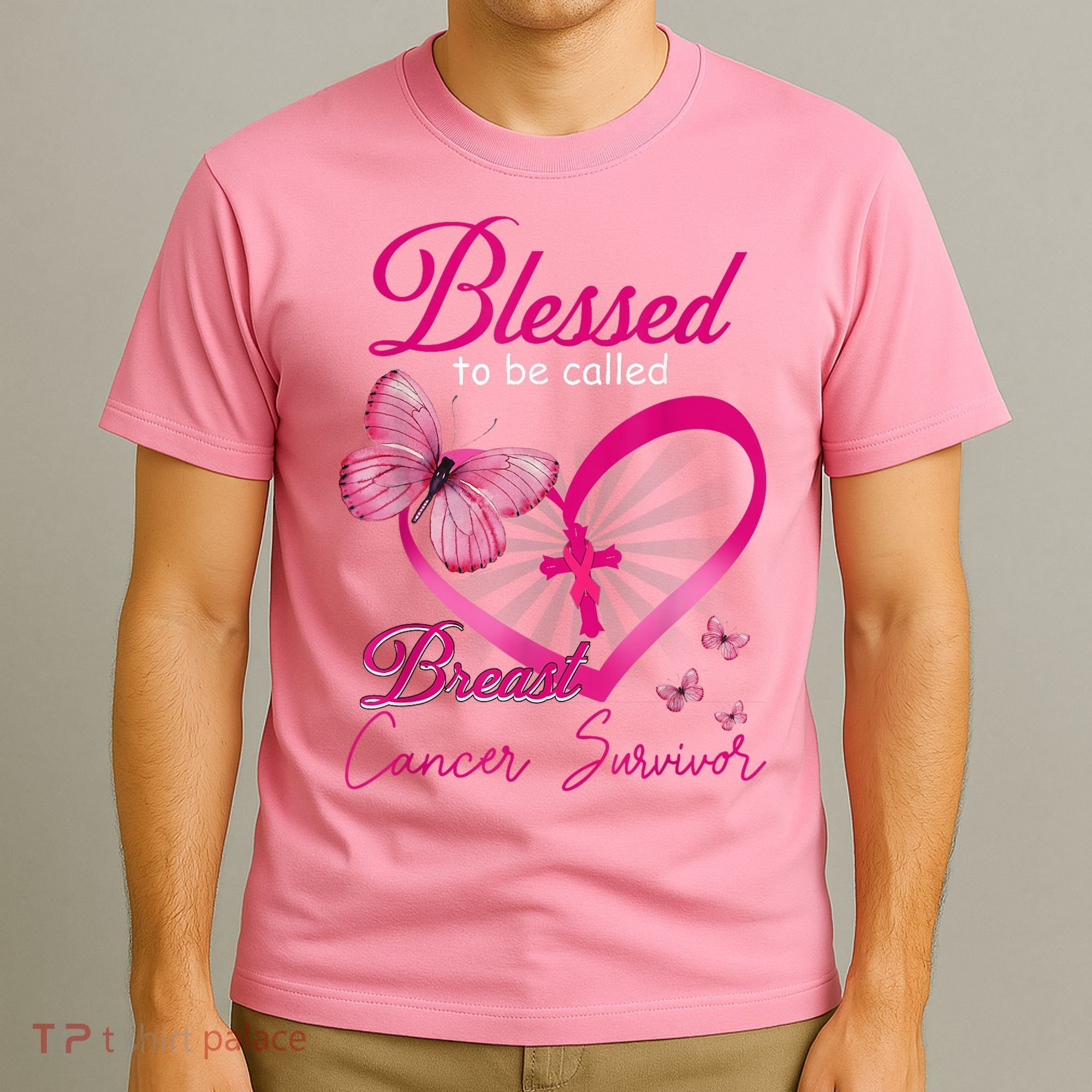 Blessed To Be Called Breast Cancer Survivor Pink Butterfly T-Shirt