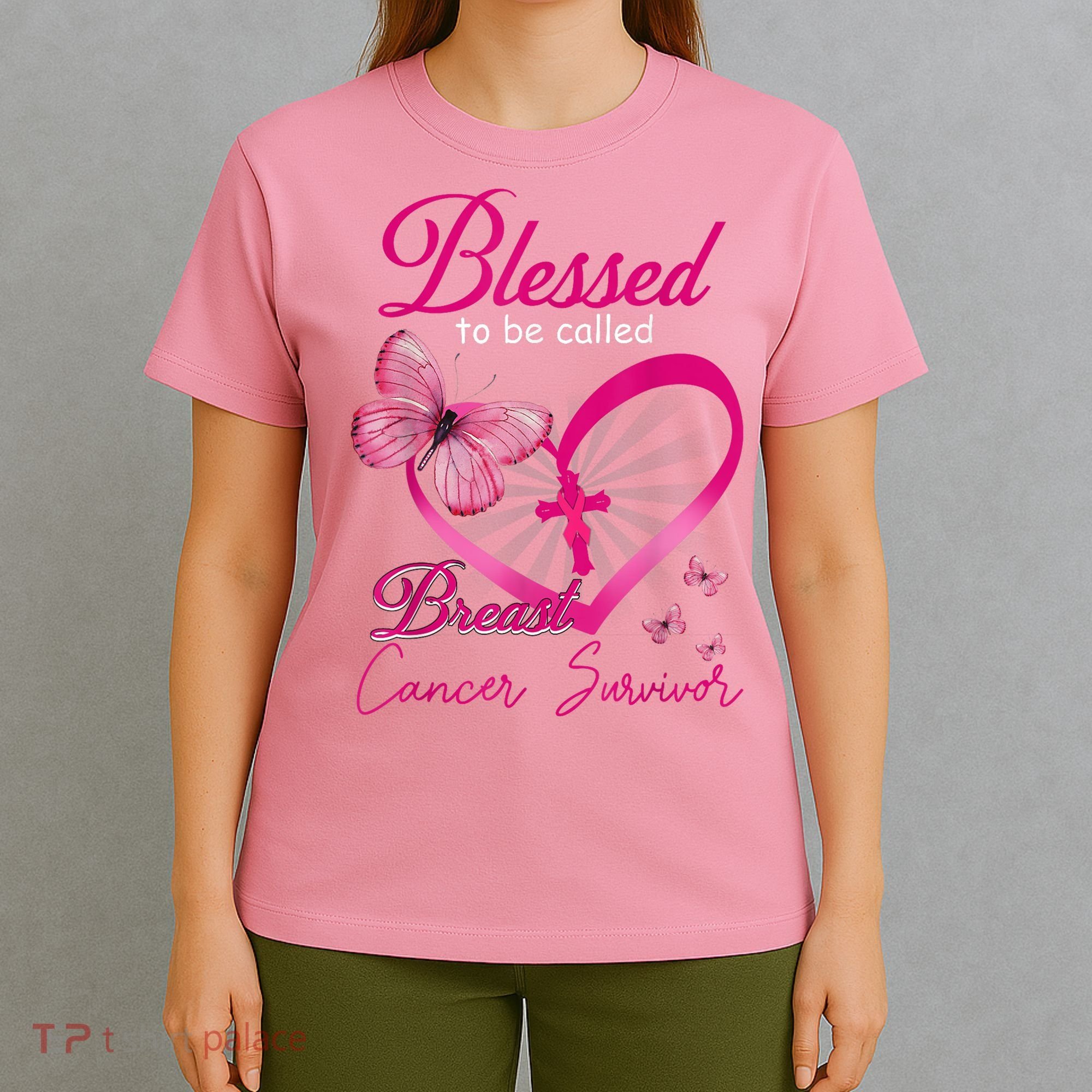 Blessed To Be Called Breast Cancer Survivor Pink Butterfly T-Shirt