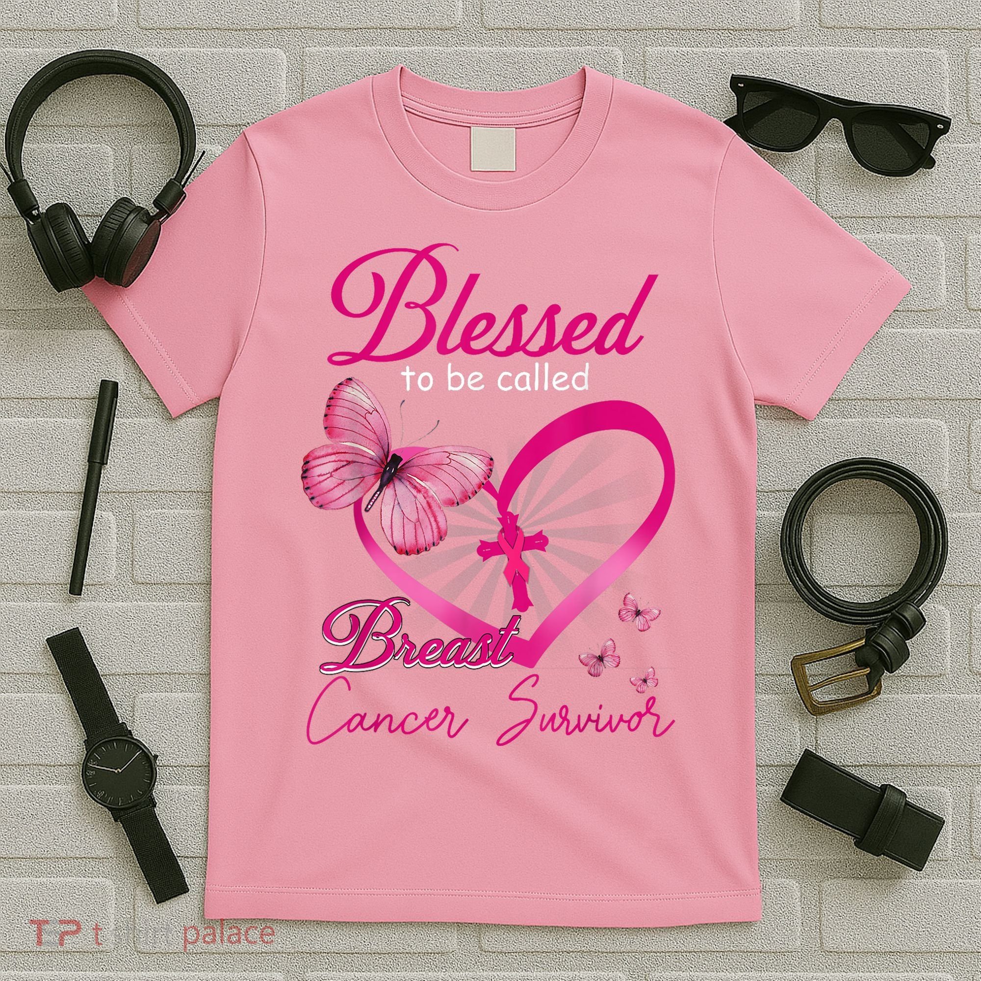 Blessed To Be Called Breast Cancer Survivor Pink Butterfly T-Shirt