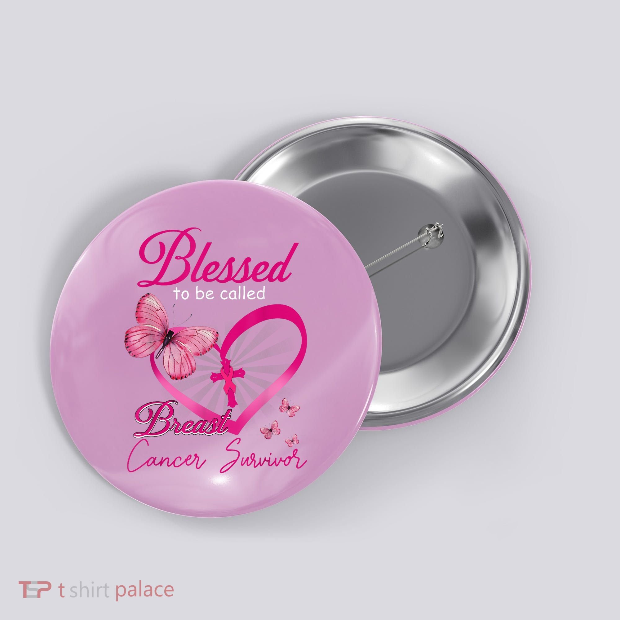 Blessed To Be Called Breast Cancer Survivor Pink Butterfly Button