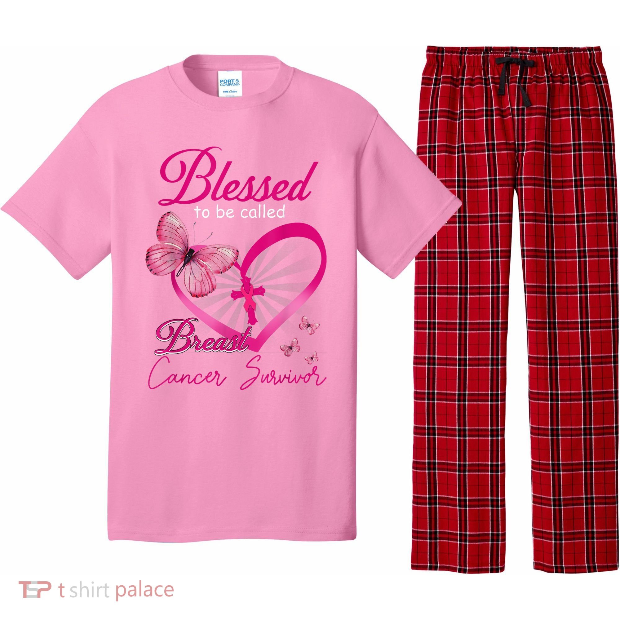 Blessed To Be Called Breast Cancer Survivor Pink Butterfly Pajama Set