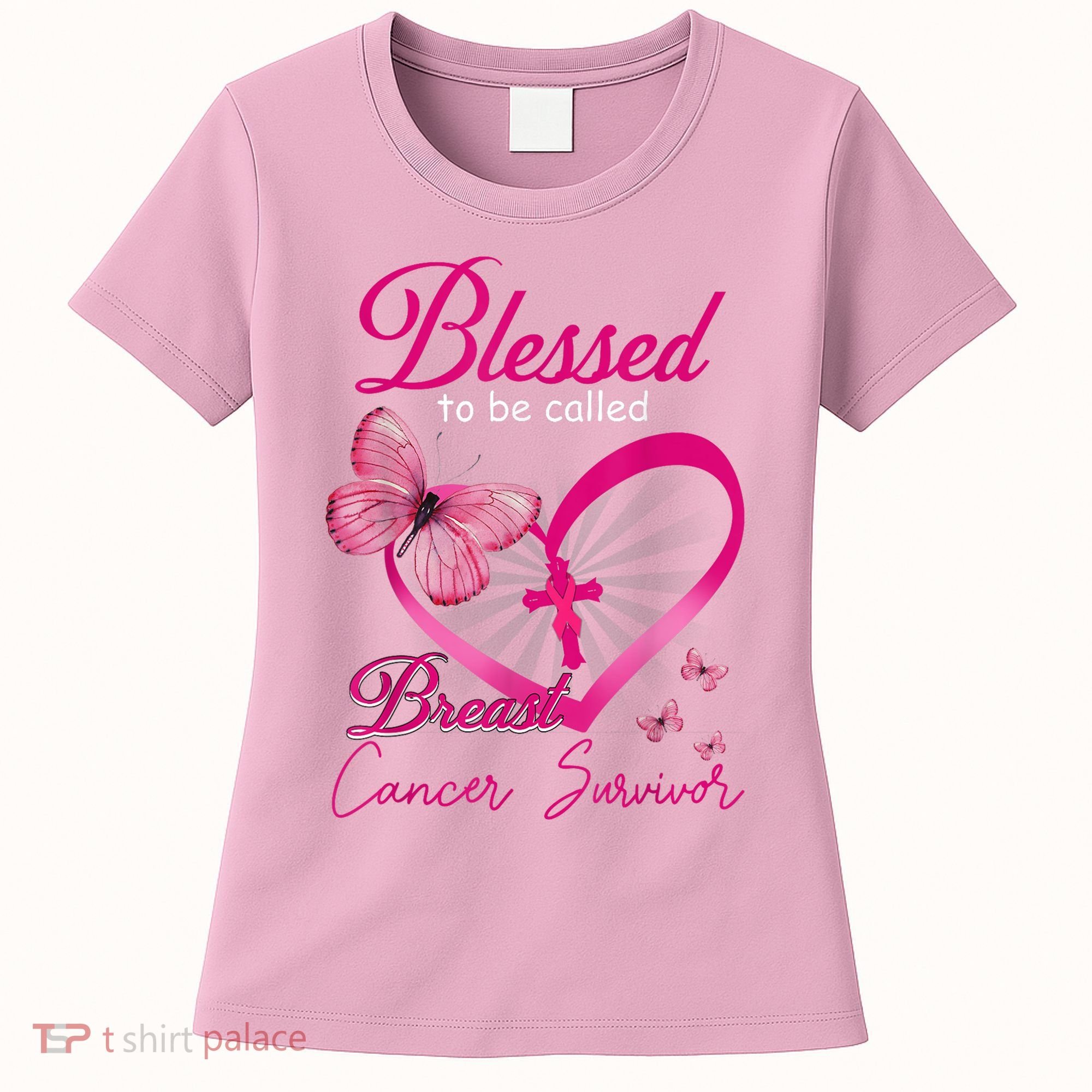 Blessed To Be Called Breast Cancer Survivor Pink Butterfly Women's T-Shirt