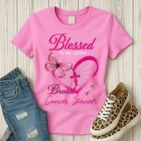 Blessed To Be Called Breast Cancer Survivor Pink Butterfly Women's T-Shirt thumb 3