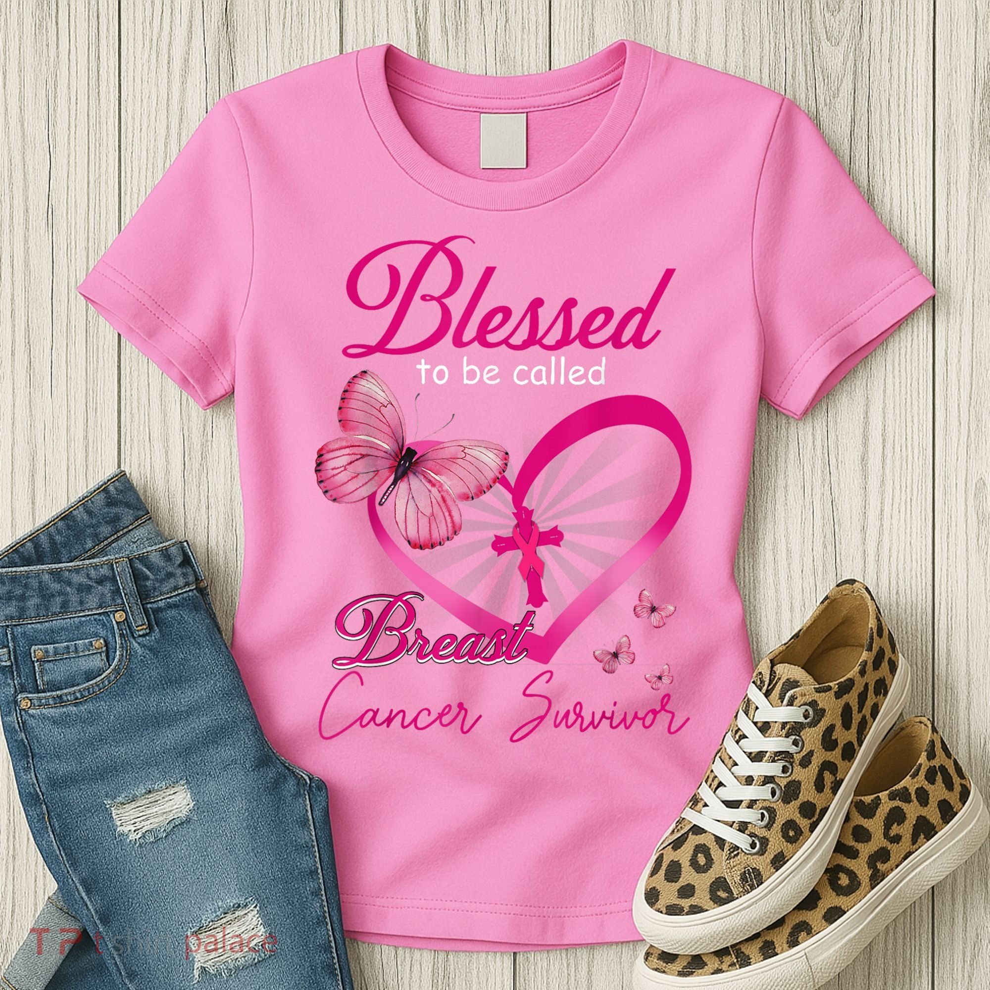 Blessed To Be Called Breast Cancer Survivor Pink Butterfly Women's T-Shirt
