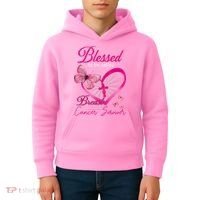 Blessed To Be Called Breast Cancer Survivor Pink Butterfly Kids Hoodie thumb 4