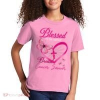 Blessed To Be Called Breast Cancer Survivor Pink Butterfly Kids T-Shirt thumb 2