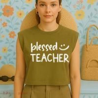 Blessed Teacher Garment-Dyed Women's Muscle Tee thumb 4