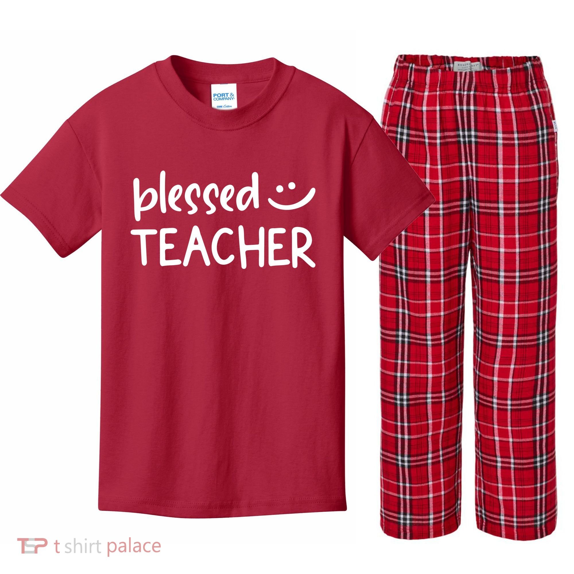 Blessed Teacher Kids Plaid Pajama Set
