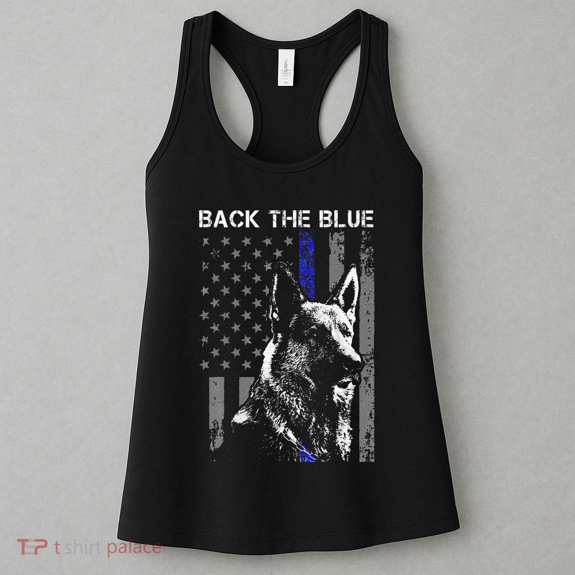 Back The Blue Thin Blue Line Flag K9 German Shepherd Police Women's Tank Top