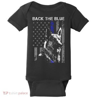 Back The Blue Thin Blue Line Flag K9 German Shepherd Police Baby Bodysuit