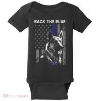Back The Blue Thin Blue Line Flag K9 German Shepherd Police Baby Bodysuit thumb 0