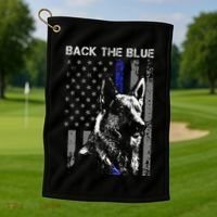 Back The Blue Thin Blue Line Flag K9 German Shepherd Police Golf Towel thumb 1
