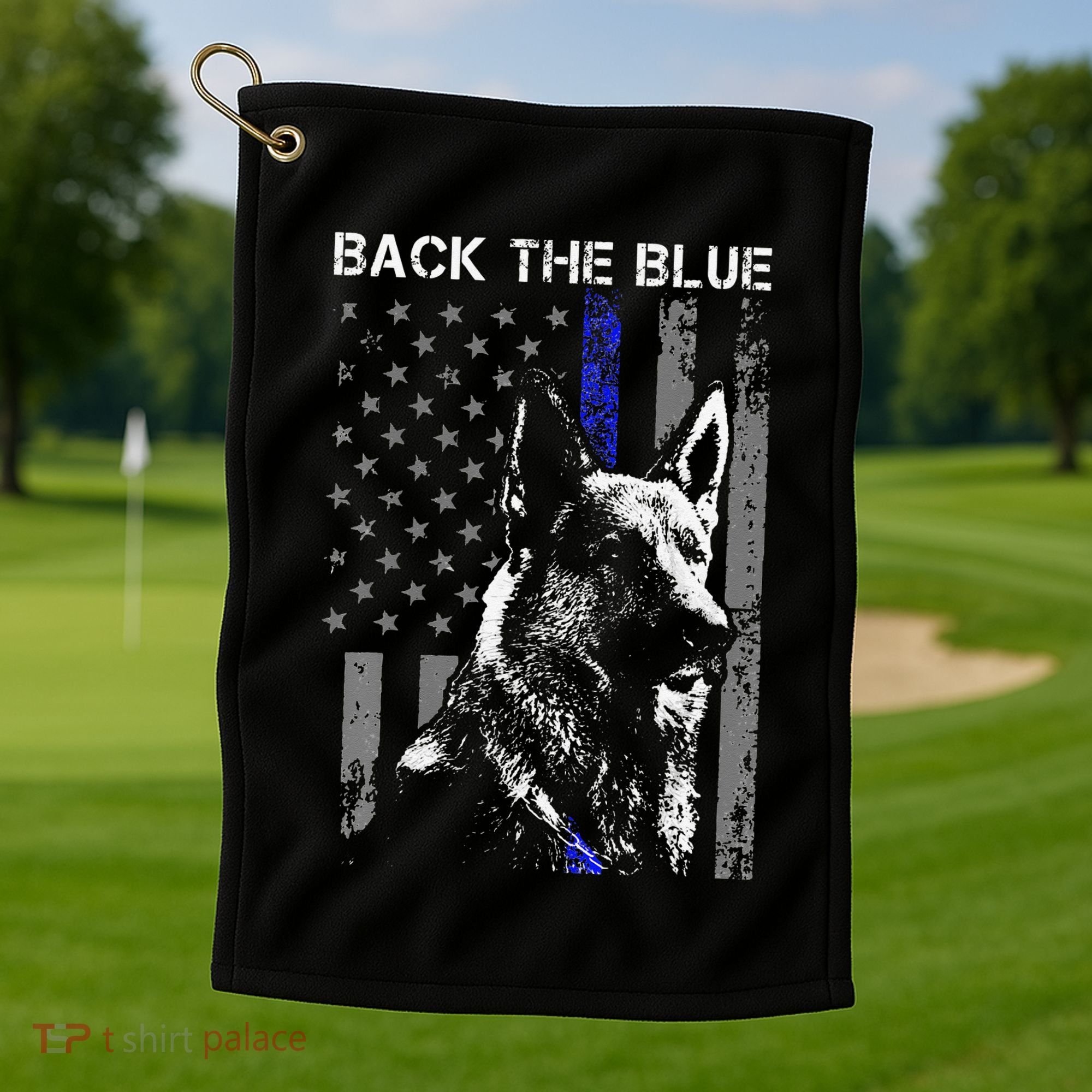 Back The Blue Thin Blue Line Flag K9 German Shepherd Police Golf Towel