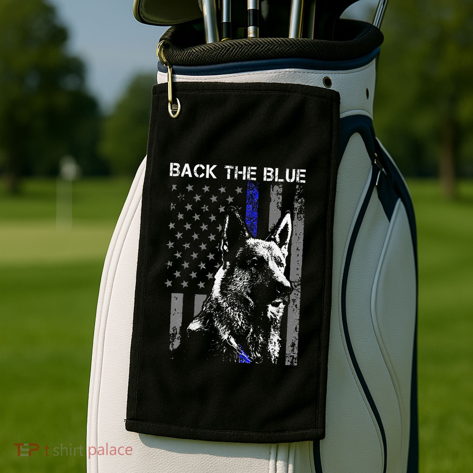 Back The Blue Thin Blue Line Flag K9 German Shepherd Police Golf Towel