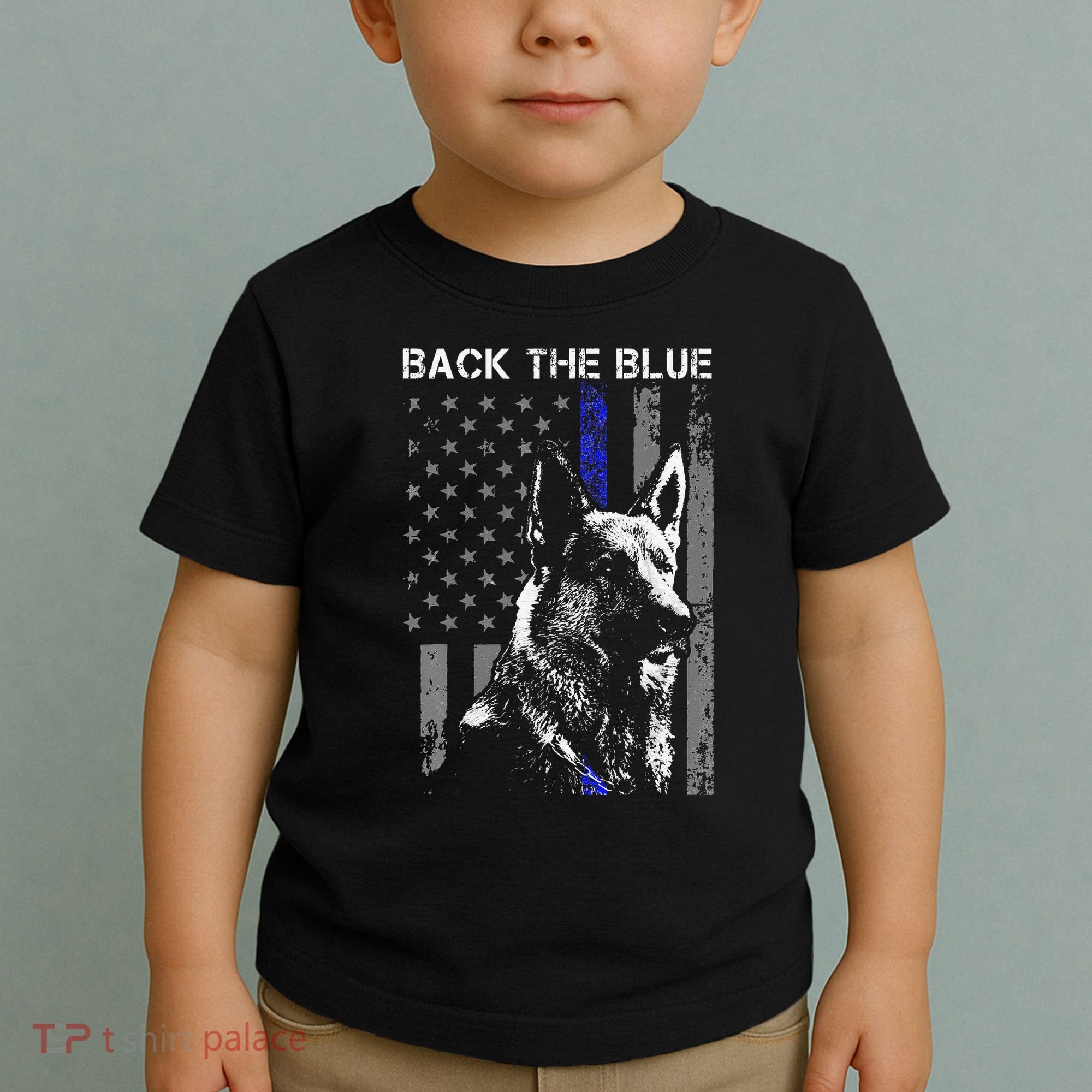 Back The Blue Thin Blue Line Flag K9 German Shepherd Police Toddler T-Shirt