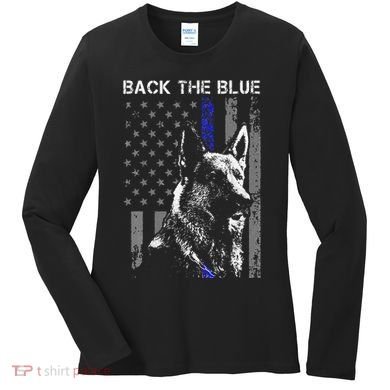 Back The Blue Thin Blue Line Flag K9 German Shepherd Police Women's Long Sleeve Shirt