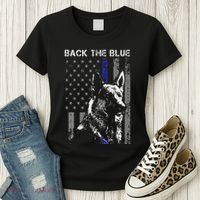 Back The Blue Thin Blue Line Flag K9 German Shepherd Police Women's T-Shirt thumb 3