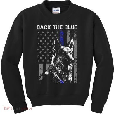 Back The Blue Thin Blue Line Flag K9 German Shepherd Police Kids Sweatshirt