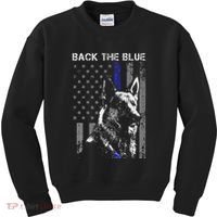 Back The Blue Thin Blue Line Flag K9 German Shepherd Police Kids Sweatshirt thumb 0