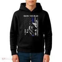 Back The Blue Thin Blue Line Flag K9 German Shepherd Police Kids Hoodie thumb 4