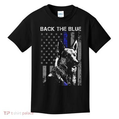 Back The Blue Thin Blue Line Flag K9 German Shepherd Police Kids T-Shirt