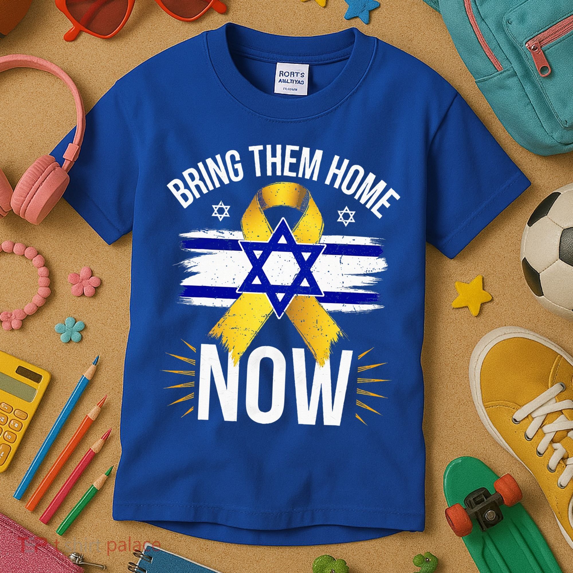 Bring Them Back Home Now Israel Flag Yellow Ribbon Kids T-Shirt