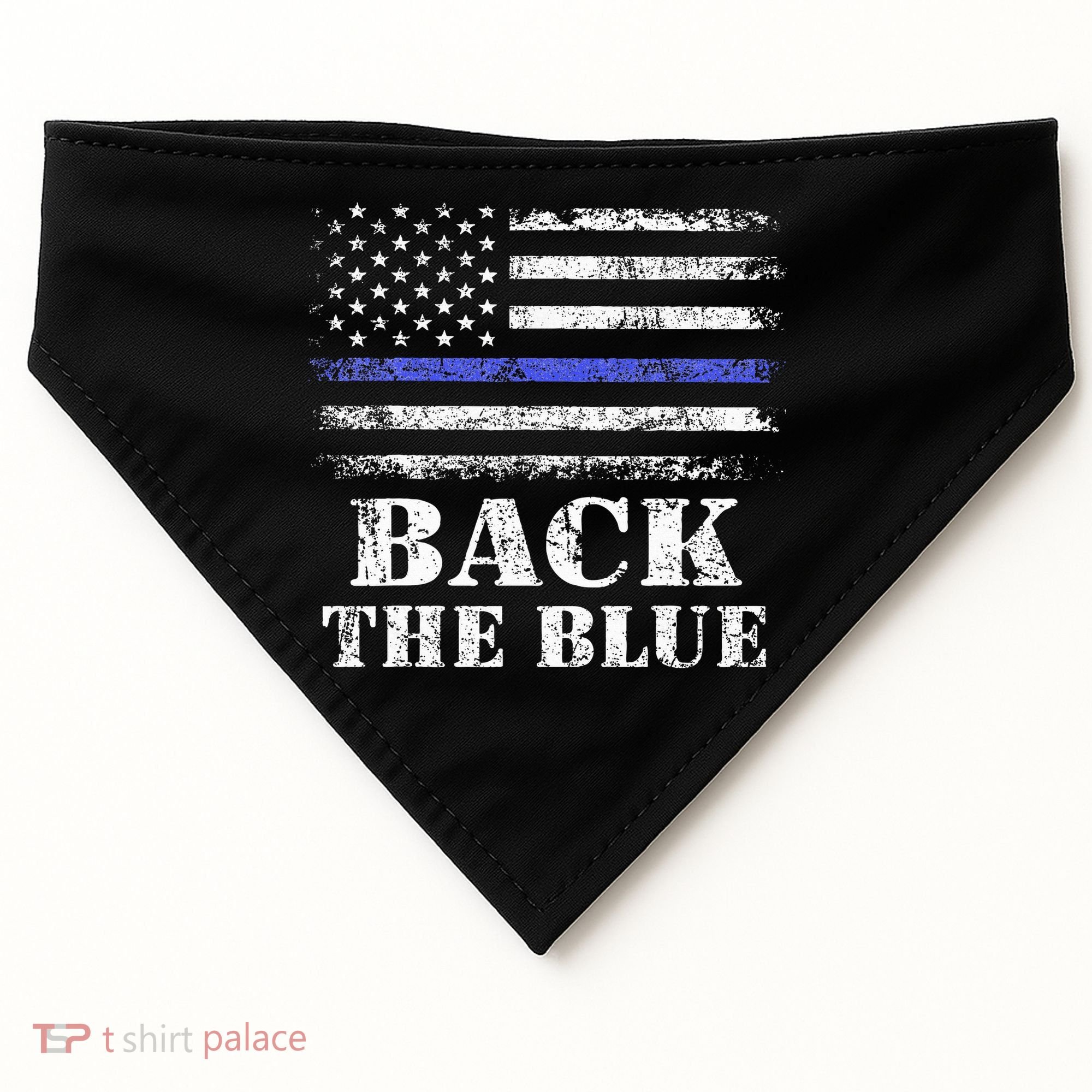 Back The Blue Thin Blue Line American Flag Police Support USA-Made Doggie Bandana
