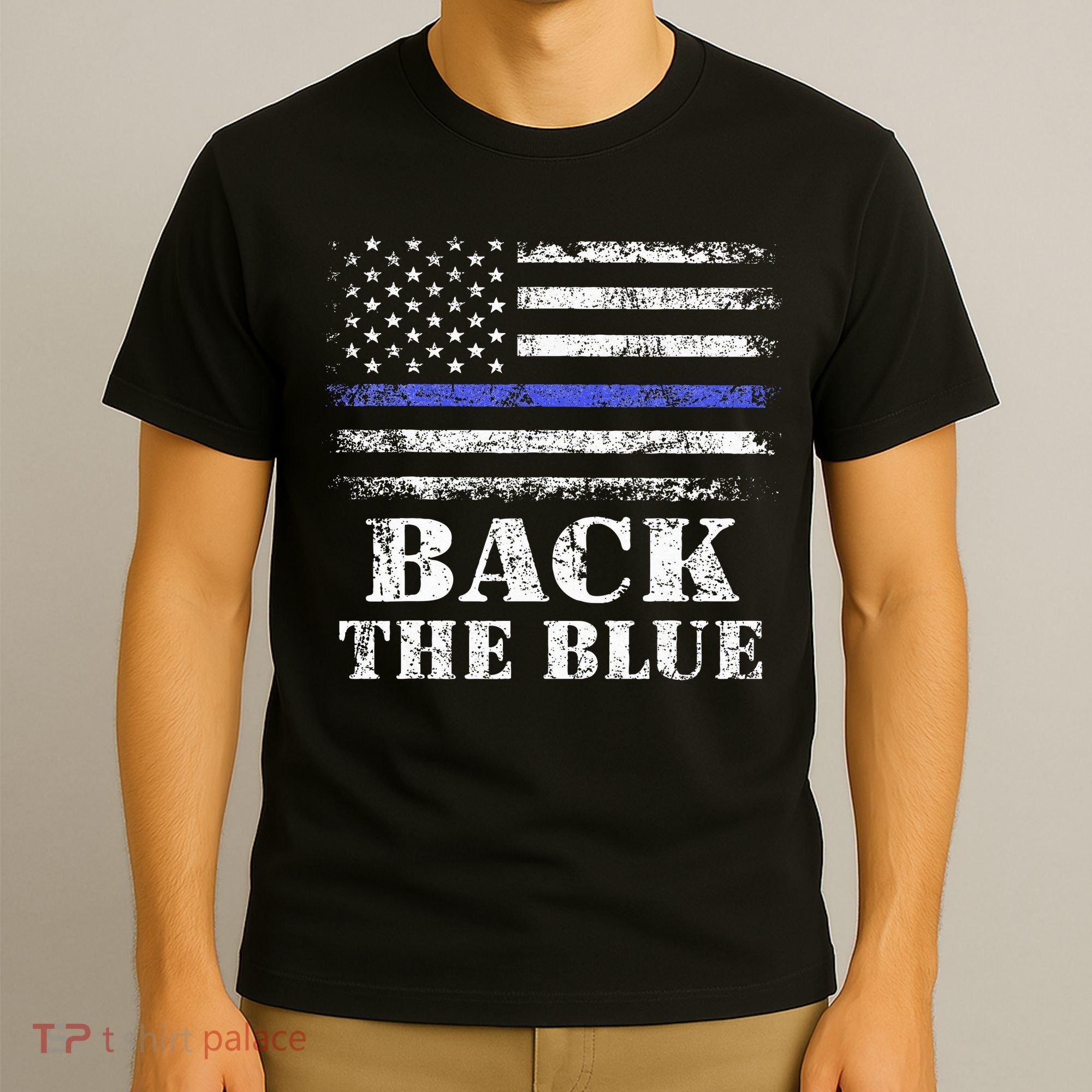 Back The Blue Thin Blue Line American Flag Police Support T-Shirt