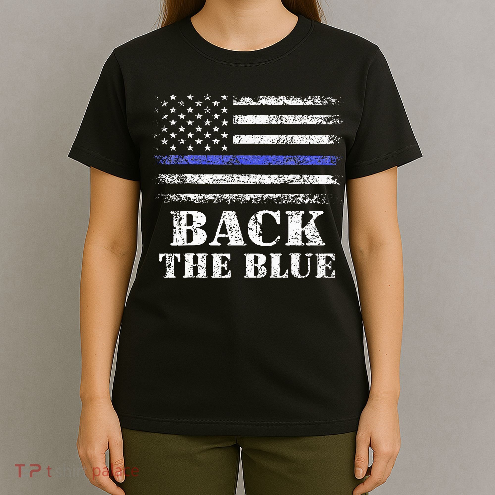 Back The Blue Thin Blue Line American Flag Police Support T-Shirt