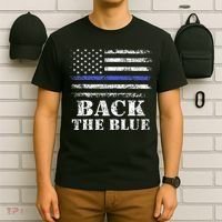 Back The Blue Thin Blue Line American Flag Police Support T-Shirt thumb 6
