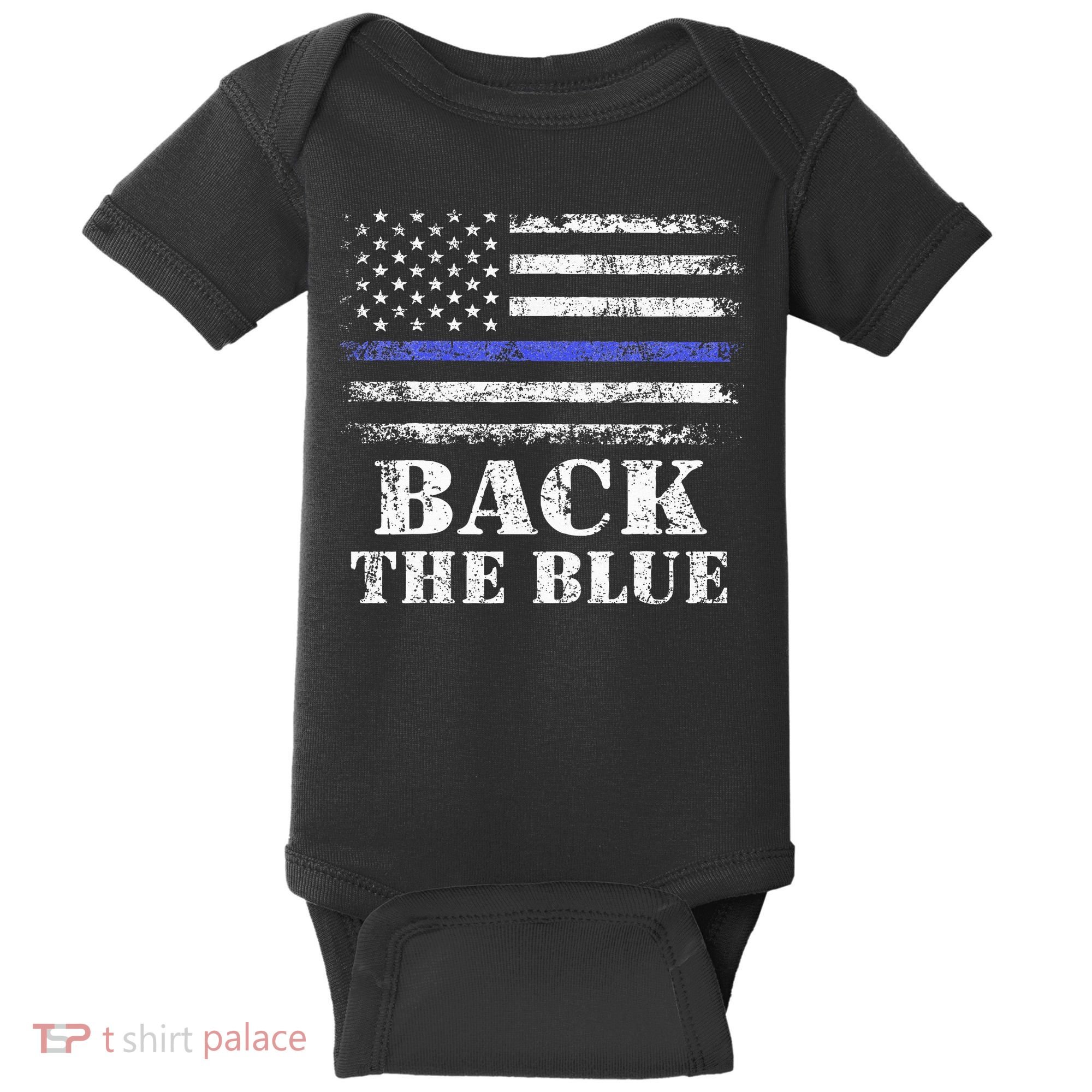 Back The Blue Thin Blue Line American Flag Police Support Baby Bodysuit