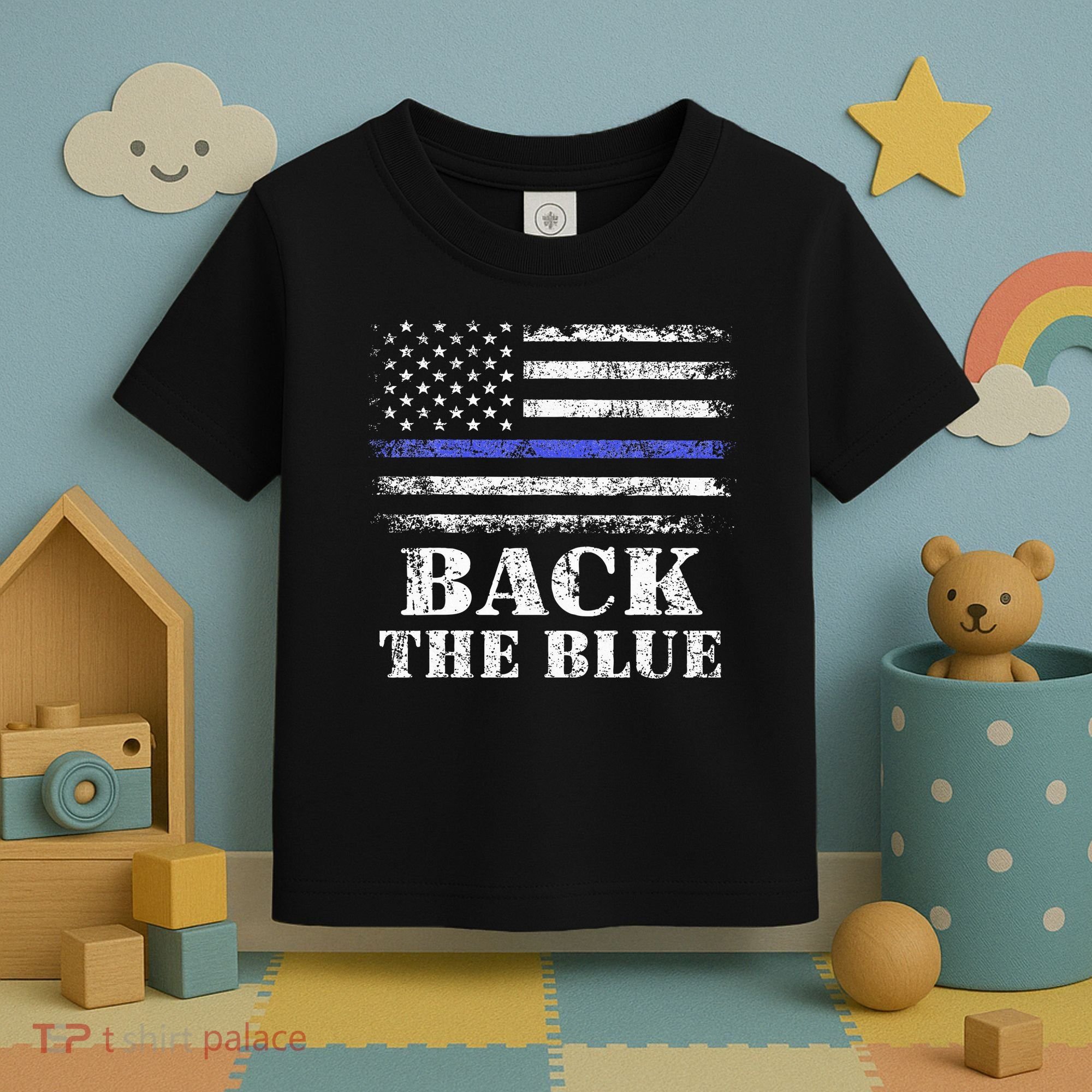 Back The Blue Thin Blue Line American Flag Police Support Toddler T-Shirt