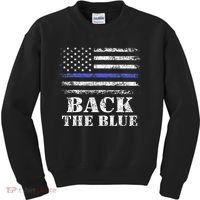 Back The Blue Thin Blue Line American Flag Police Support Kids Sweatshirt thumb 0