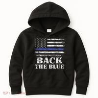 Back The Blue Thin Blue Line American Flag Police Support Kids Hoodie thumb 0