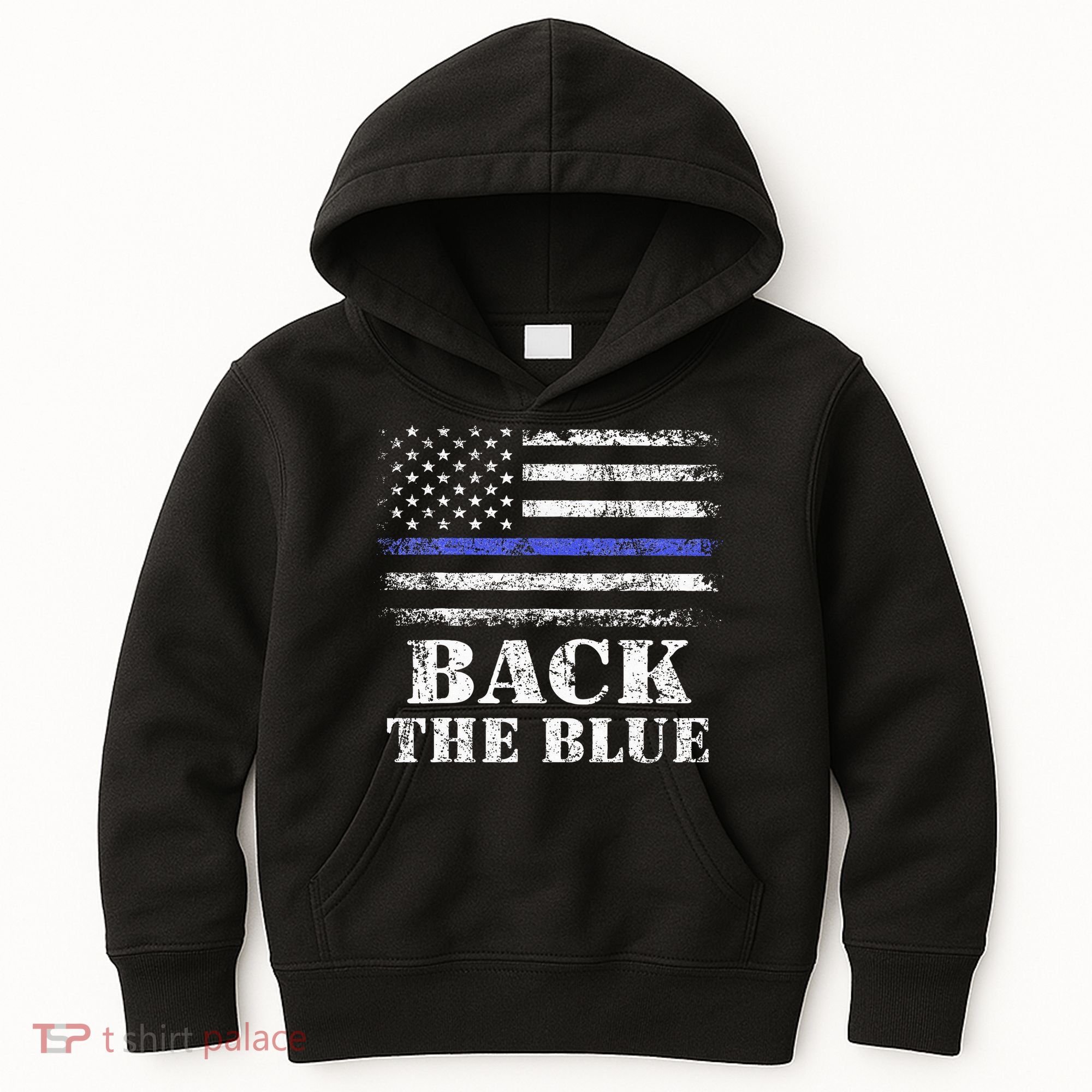 Back The Blue Thin Blue Line American Flag Police Support Kids Hoodie