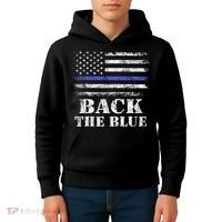 Back The Blue Thin Blue Line American Flag Police Support Kids Hoodie thumb 4