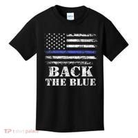 Back The Blue Thin Blue Line American Flag Police Support Kids T-Shirt thumb 0