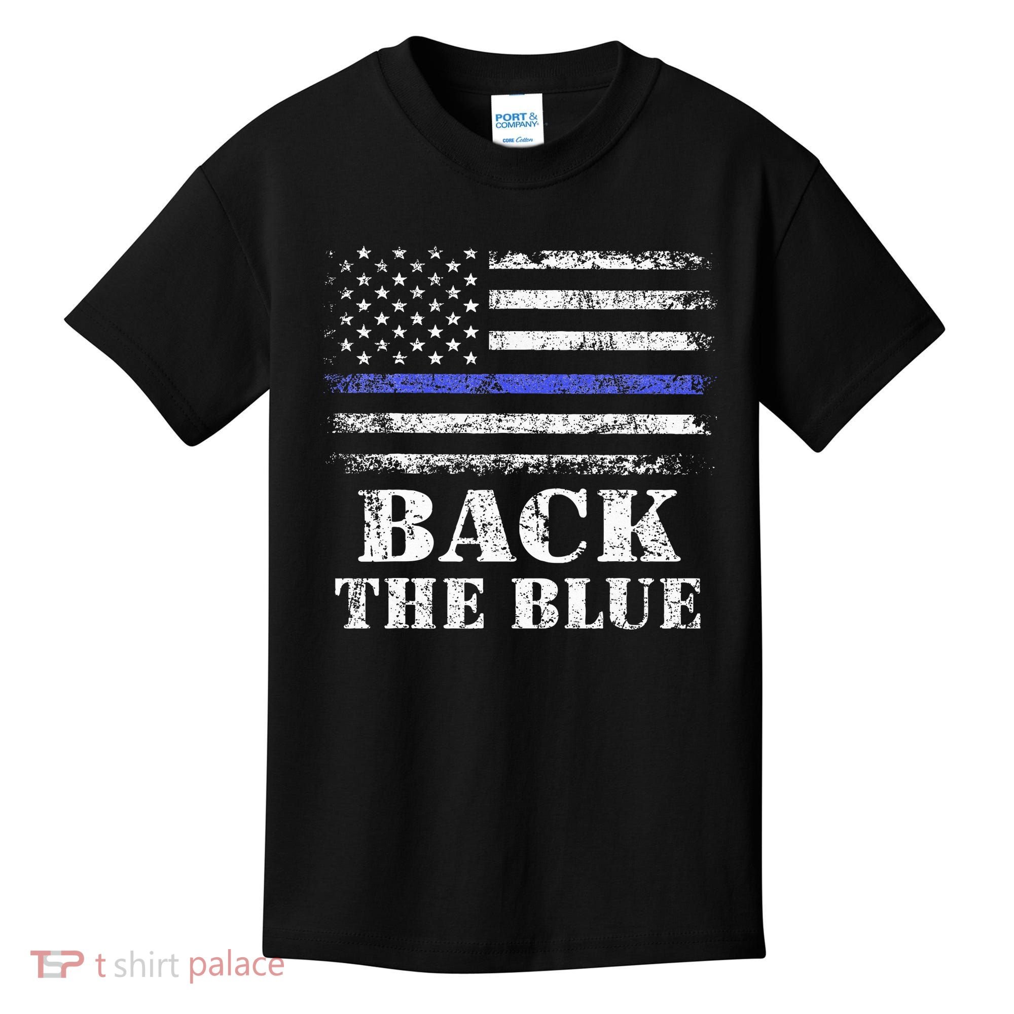 Back The Blue Thin Blue Line American Flag Police Support Kids T-Shirt