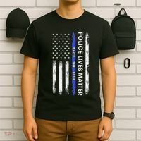 Back The Blue Thin Blue Line Usa Flag Police Lives Matter T-Shirt thumb 6
