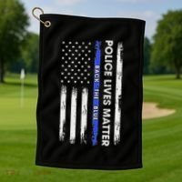 Back The Blue Thin Blue Line Usa Flag Police Lives Matter Golf Towel thumb 1