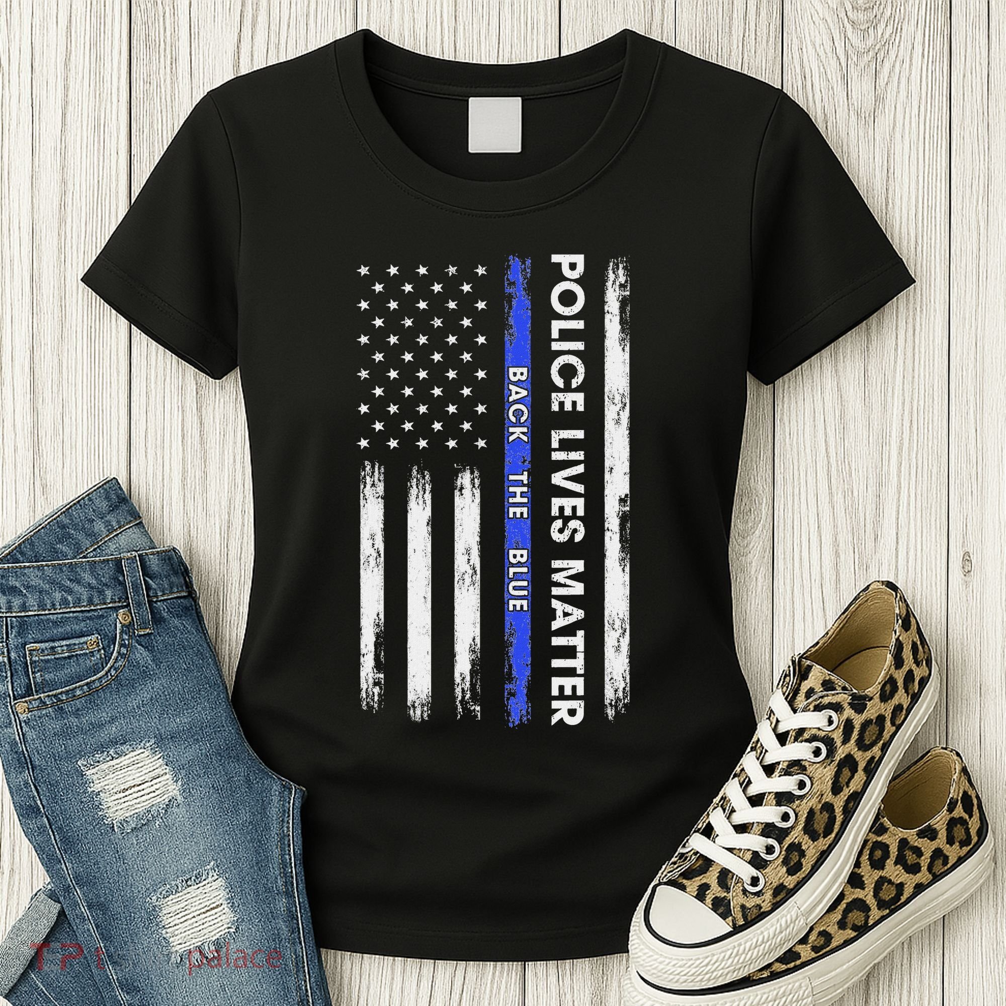 Back The Blue Thin Blue Line Usa Flag Police Lives Matter Women's T-Shirt