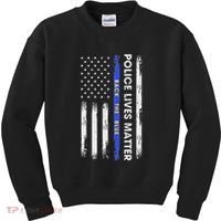 Back The Blue Thin Blue Line Usa Flag Police Lives Matter Kids Sweatshirt thumb 0