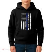 Back The Blue Thin Blue Line Usa Flag Police Lives Matter Kids Hoodie thumb 4