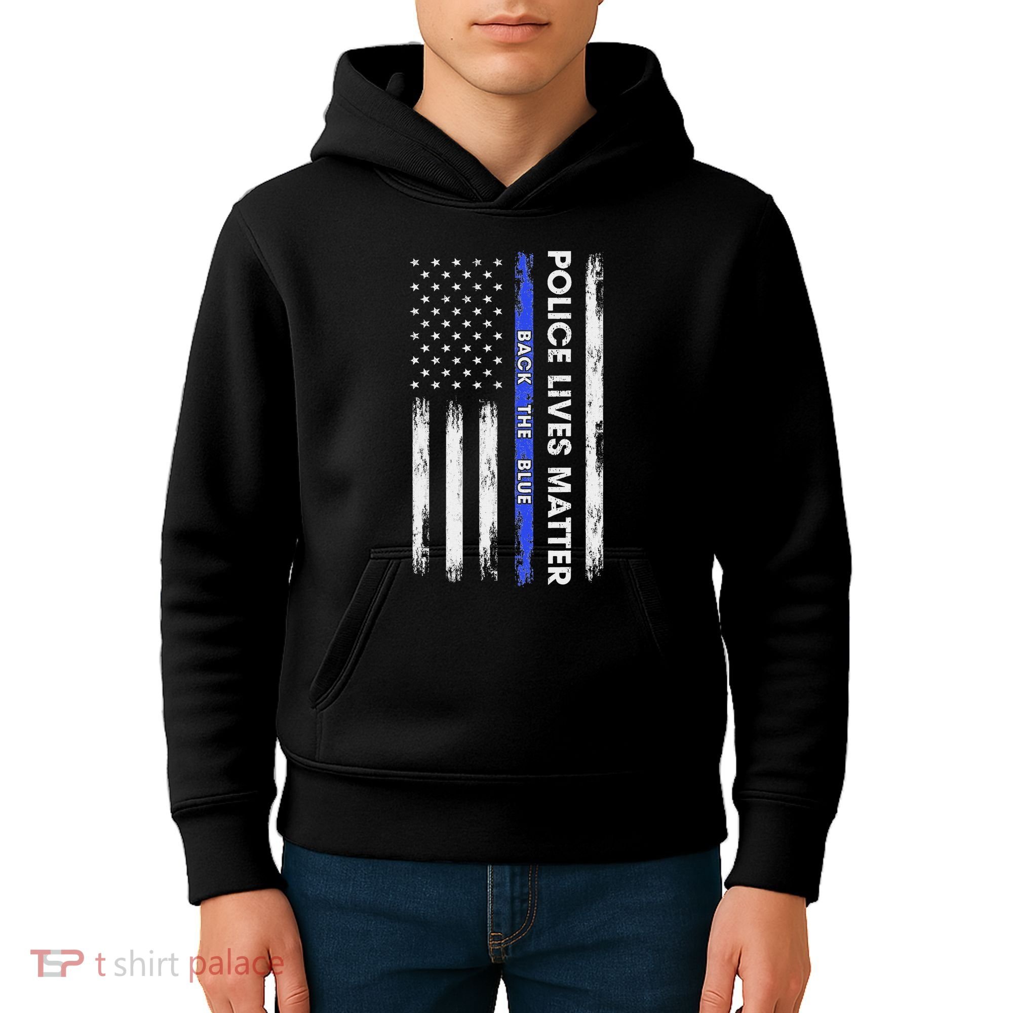 Back The Blue Thin Blue Line Usa Flag Police Lives Matter Kids Hoodie