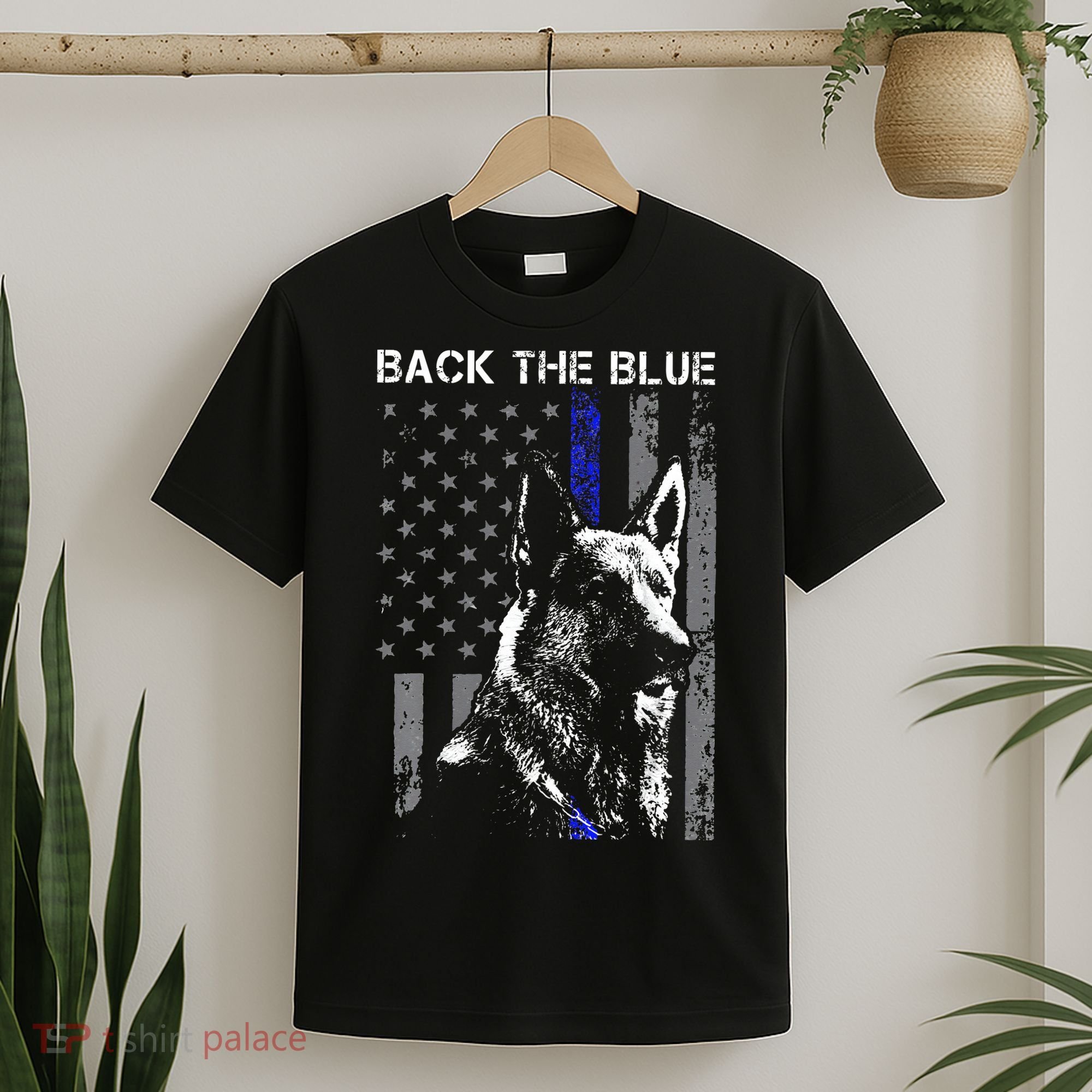 Back The Blue Thin Blue Line Flag K9 German Shepherd Police T-Shirt