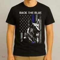 Back The Blue Thin Blue Line Flag K9 German Shepherd Police T-Shirt thumb 3