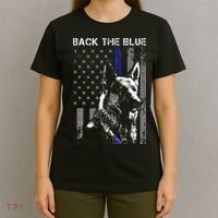 Back The Blue Thin Blue Line Flag K9 German Shepherd Police T-Shirt thumb 4
